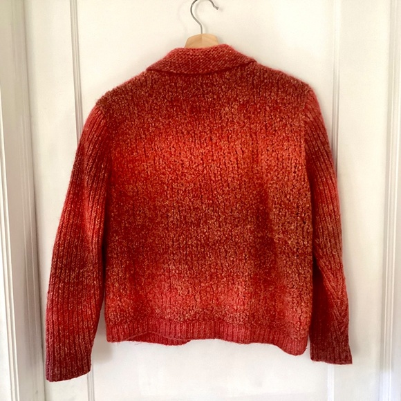 Vintage Hand Knit Button Down Long Sleeve Cardigan Orange Boucle Size S/M Jacket - Picture 12 of 15